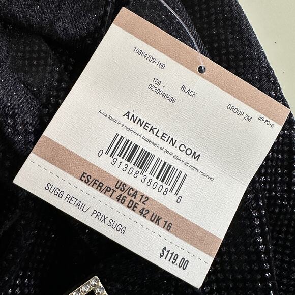 ANNE KLEIN | Long Sleeve Faux Wrap Dress Women's NEW Size 12 Black Shimmer Disco - Picture 6 of 13